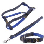 BG-Q1025 correa + correa para el pecho + collar engrosado fuerte Denim Pet Dog Leash Set, XL