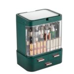 Caja de almacenamiento de cosméticos tipo cajón a prueba de polvo, caja de almacenamiento de lápiz labial de escritorio de gran capacidad para el hogar, LED Upgrade Model Green