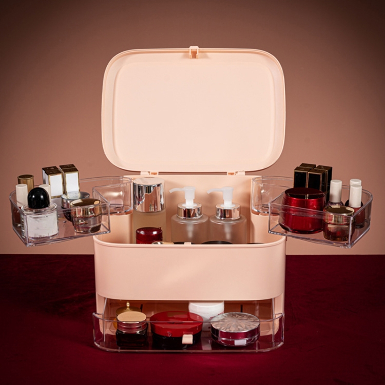 TBD0582257409.jpg Caja de almacenamiento de cosméticos Productos para el cuidado de la piel a prueba de polvo Escritorio LED con estante de espejo, Pink Large Ordinary Model - Imagen 1