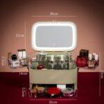 Caja de almacenamiento de cosméticos Productos para el cuidado de la piel a prueba de polvo Escritorio LED con estante de espejo, Pink Large Ordinary Model - Imagen 3