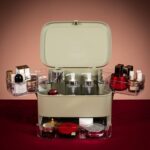 Caja de almacenamiento de cosméticos Productos para el cuidado de la piel a prueba de polvo Escritorio LED con estante de espejo, Green Large Ordinary Model
