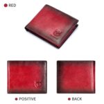 BUFF CAPTAIN 05 Hombres Cartera corta de cuero Cepillo antirrobo Multi-Card Bit Cartera de cuero de vaca suave de primera capa, Red - Imagen 2