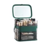 1003 Caja de almacenamiento de cosméticos con espejo LED Productos para el cuidado de la piel a prueba de polvo de escritorio Estante de gran capacidad, Especificación:, LED Style (Peacock Green)