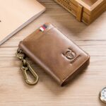 BUFF CAPTAIN 474 Monedero de cuero multifuncional Hombre Colgando Cintura Puerta Anti-Brush Key Bag, Yellow Brown