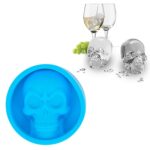 Caja de hielo de cocina, molde de hielo de bola de hielo de whisky creativo con entramado de hielo de calavera de silicona de calidad alimentaria, Skull Shape(Blue)