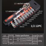 CY-0028 12 PCS / Set Herramienta de reparación de automóviles Combinación de caja de hardware de llave de vaso rápido de trinquete, 1/2 Big Fly - Imagen 2