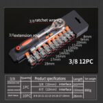 CY-0028 12 PCS / Set Herramienta de reparación de automóviles Combinación de caja de hardware de llave de vaso rápido de trinquete, 3/8 Middle Fly - Imagen 2