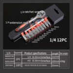 CY-0028 12 PCS / Set Herramienta de reparación de automóviles Combinación de caja de hardware de llave de vaso rápido de trinquete, 1/4 Small Fly - Imagen 2