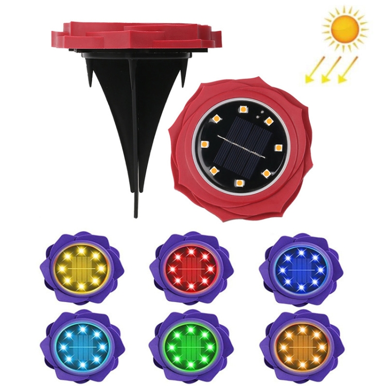 TBD0585605806.jpg 2 PCS 8 LED Pétalos solares Lámpara enterrada Luz de césped de jardín impermeable, Especificación:, Red Rose (Colorful Light) - Imagen 1