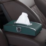 Caja de pañuelos para reloj de automóvil Caja de toallas de papel para mesa de instrumentos de vehículos multifunción, estilo:, With Clock (Green)