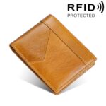 Cartera de cuero con costuras para hombre Cartera antirrobo RFID