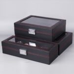 Caja de reloj de cuero de PU de fibra de carbono Caja de almacenamiento de joyería Caja de embalaje, estilo:, 6 Watch Positions - Imagen 2