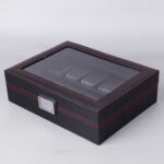 Caja de reloj de cuero de PU de fibra de carbono Caja de almacenamiento de joyería Caja de embalaje, estilo:, 6 Watch Positions - Imagen 3