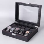 Caja de reloj de cuero de PU de fibra de carbono Caja de almacenamiento de joyería Caja de embalaje, estilo:, 10 Watch Positions
