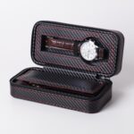 Caja de exhibición de almacenamiento de reloj de bolsa de reloj con cremallera de fibra de carbono de cuero PU, estilo:, 02 Watch Position
