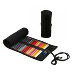 Bolso de pluma de rollo de lona hecho a mano negro puro de gran capacidad cortina de lápiz de Color de boceto de niño y niña, 108 Holes