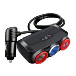 Encendedor de cigarrillos para coche, teléfono móvil multifunción, carga USB, enchufe adaptador de 12/24V para coche, Black Red