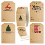 LG-210720-7050-008 Árbol de Navidad Etiqueta de papel Kraft Decoración navideña Etiqueta de regalo autoadhesiva, LG-210720-7050-008