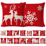 Funda de almohada de abrazo rojo de lino navideño de 3 piezas sin núcleo de almohada, 45 x 45cm - Imagen 2
