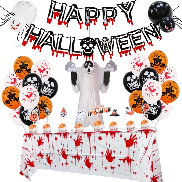 TBD0595468601A.jpg Conjunto de globos de Halloween Banner de color sangre Decoración de fiesta fantasma tridimensional, Blood Deskcloth Set, Pumpkin Tablecloth set, Honeycomb Ball 1, Honeycomb Ball 2 - Imagen 1