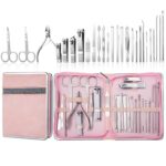 Juego de cortaúñas Juego de manicura Cortaúñas de acero inoxidable Herramienta de manicura, 26 In 1  Pink