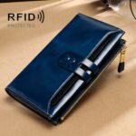 Cartera de cuero para mujer Ranura para múltiples tarjetas Cartera de cuero de cera de aceite retro Tipo largo RFID Embrague de cepillo antirrobo
