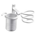 Estante de secador de pelo dorado de aluminio espacial, With Barrel (Silver) - Imagen 2