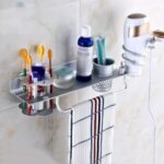 Estante de secador de pelo dorado de aluminio espacial, With Toothbrush Holder
