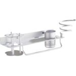 Estante de secador de pelo dorado de aluminio espacial, With Toothbrush Holder - Imagen 2