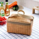 Fiambrera térmica aislada portátil Lona de imitación de ratán Bolsa de almuerzo Contenedor de picnic