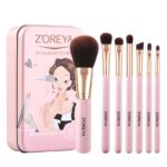 ZOREYA ZS744 Juego de brochas de maquillaje 7 en 1 Cepillo de herramientas de belleza, Pink + Iron Box