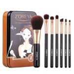 ZOREYA ZS744 Juego de brochas de maquillaje 7 en 1 Cepillo de herramientas de belleza, Black + Iron Box
