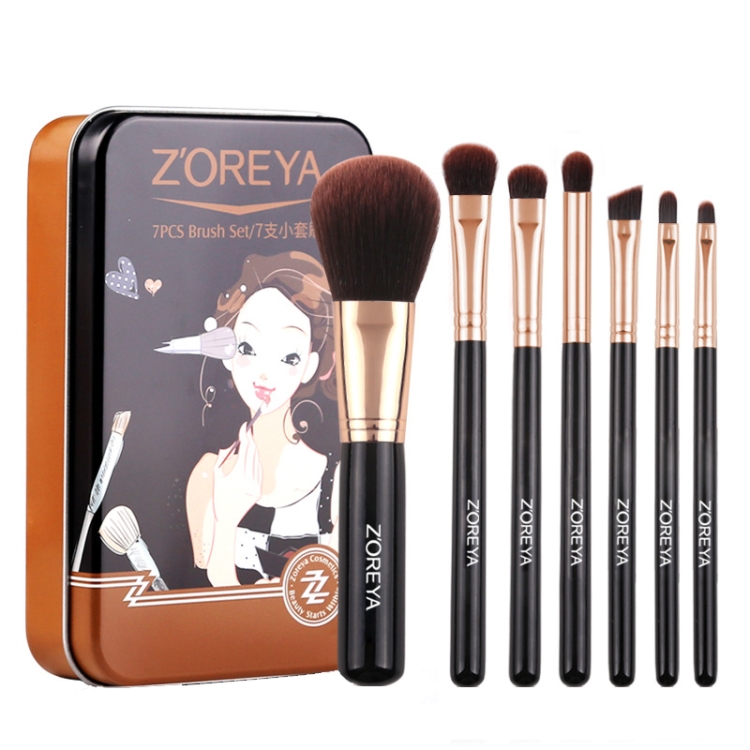 TBD0599953804.jpg ZOREYA ZS744 Juego de brochas de maquillaje 7 en 1 Cepillo de herramientas de belleza, Black + Iron Box - Imagen 1
