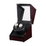 Caja de reloj de 2 posiciones de una sola cabeza de laca de ébano Caja de motor agitador de reloj de bobinado giratorio, enchufe de EE. UU., W113RT
