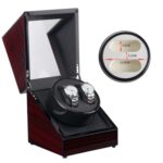 Caja de reloj de 2 posiciones de una sola cabeza de laca de ébano Caja de motor agitador de reloj de bobinado giratorio, enchufe de EE. UU., W113RT - Imagen 3