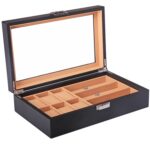 Caja de gafas de reloj de PU 6 + 3 Caja de reloj de piel de PU de fibra de carbono Caja de gafas de sol, 6 + 3 Brown