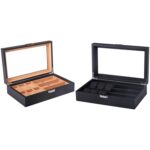 Caja de gafas de reloj de PU 6 + 3 Caja de reloj de piel de PU de fibra de carbono Caja de gafas de sol, 6 + 3 Brown - Imagen 2