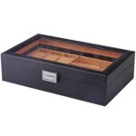 Caja de gafas de reloj de PU 6 + 3 Caja de reloj de piel de PU de fibra de carbono Caja de gafas de sol, 6 + 3 Brown - Imagen 3