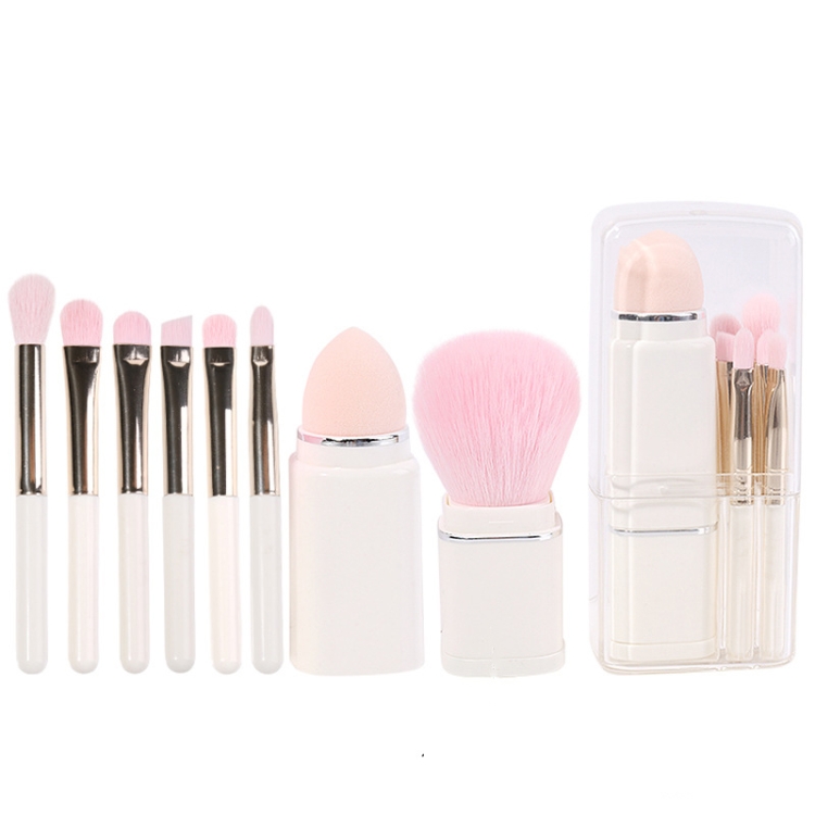 TBD0601655901A.jpg Brocha de maquillaje cuadrada 8 en 1, Mini brocha retráctil portátil para rubor, brocha para sombra de ojos, juego de maquillaje para principiantes, 8 in 1(Milk White) - Imagen 1