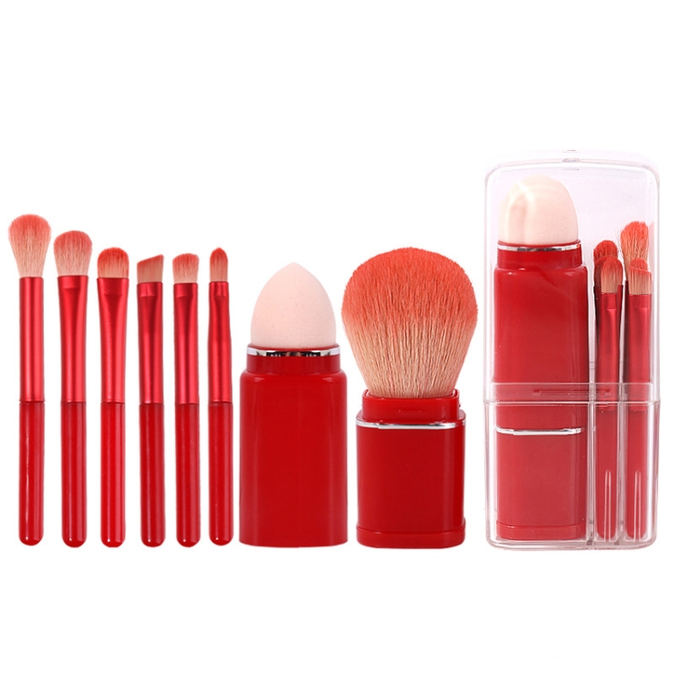 TBD0601655901B.jpg Brocha de maquillaje cuadrada 8 en 1, Mini brocha retráctil portátil para rubor, brocha para sombra de ojos, juego de maquillaje para principiantes, 8 in 1( Wine Red) - Imagen 1