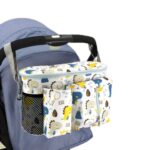 Bolsa de almacenamiento multifuncional para cochecito de bebé, White Dinosaur + Side Pocket