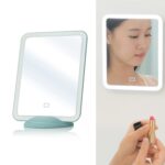 Flydee FD008-1 Espejo de maquillaje LED portátil con soporte Espejo de maquillaje de doble uso vertical para colgar en la pared, FD008-1 Blue