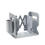 Soporte de almacenamiento de libros plegable y retráctil de escritorio, Gray + Pen Holder