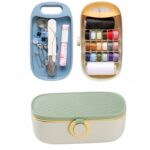 Conjunto de caja de almacenamiento de hilo y aguja multifuncional para el hogar ovalado de PP, Blue Pink, Yellow Green