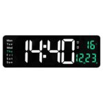 6626 Sala de estar Montado en la pared Pantalla grande Reloj digital LED, 16 Inch Green Temperature