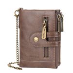 Cartera corta Baellerry con doble cremallera y tres pliegues para hombre, Baellerry Khaki