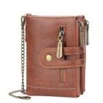Cartera corta Baellerry con doble cremallera y tres pliegues para hombre, Baellerry Brown