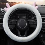 Funda para volante de felpa gruesa de asta, estilo:, O Type (White)