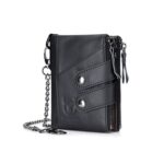 BULL CAPTAIN Cartera de cuero con tres pliegues y cremallera para hombre, Black