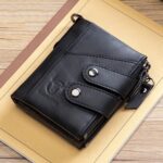 BULL CAPTAIN Cartera de cuero con tres pliegues y cremallera para hombre, Black - Imagen 2